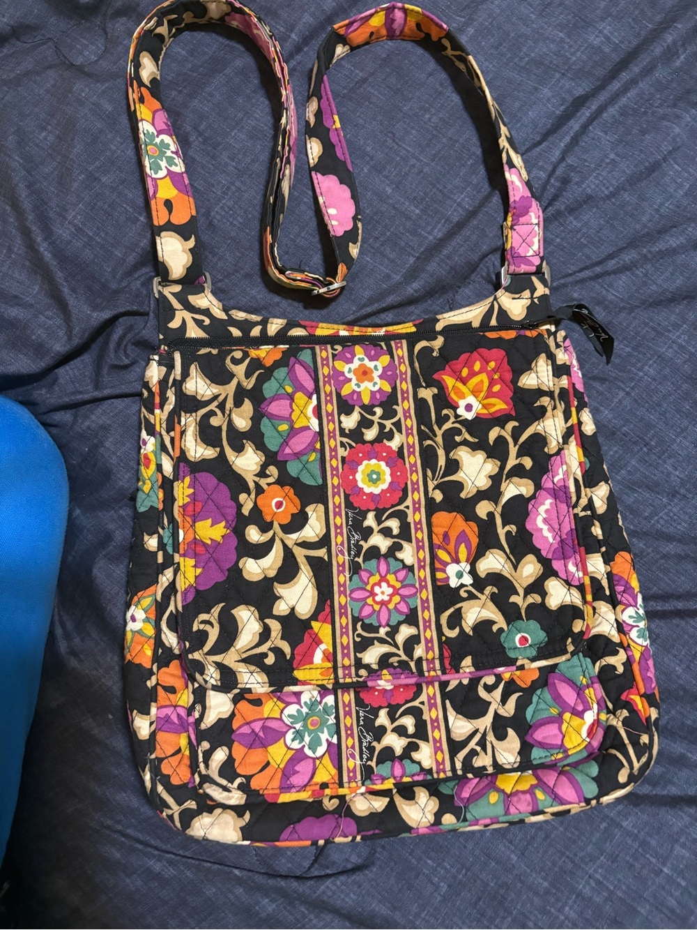 Vera Bradley Black Quilted Crossbody with Multicolor Floral Pattern